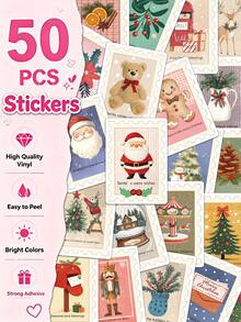 50pcs Retro Christmas Stickers For Adults Teens Sticker Enthusiasts Scrapbooking Journaling Laptops Skateboards More, Add A Fun Touch To Your Devices! - one-size - View 1