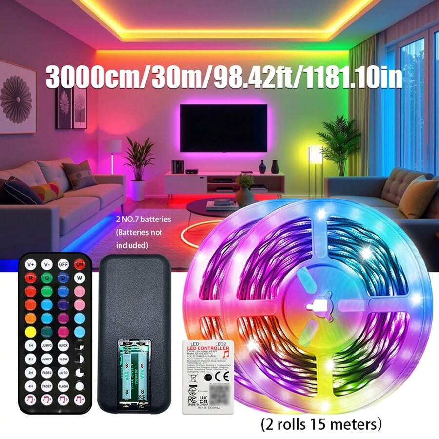 Smart RGB LED Light Strip With APP And 44-Key Remote, Music Sync Color Changing, USB Powered, Flexible LED Strip, Suitable For Bedroom, TV Backlight, Game Room And Home Party Decoration