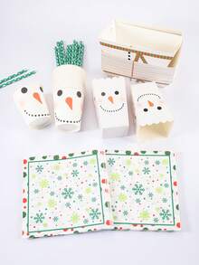 20/30/40PCS Disposable Paper Party Tableware Set, White Snowman Face And Colorful Snowflake Print, Suitable For Christmas Party, Christmas Eve Gathering, Family Celebration, Office Party, Winter Theme Event, New Year Party And Holiday Table Decor - Multi-color 3 - View 6