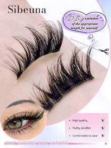 7 Pairs Half-Strip Transparent Cat Eye Extension False Eyelashes, Natural Mink-Like 3D Fluffy Soft Criss-Cross Long Lashes, Outer Corner Extended Slim Style, Reusable, Suitable For Daily Wear, Party, Valentine's Day - Black - View 5