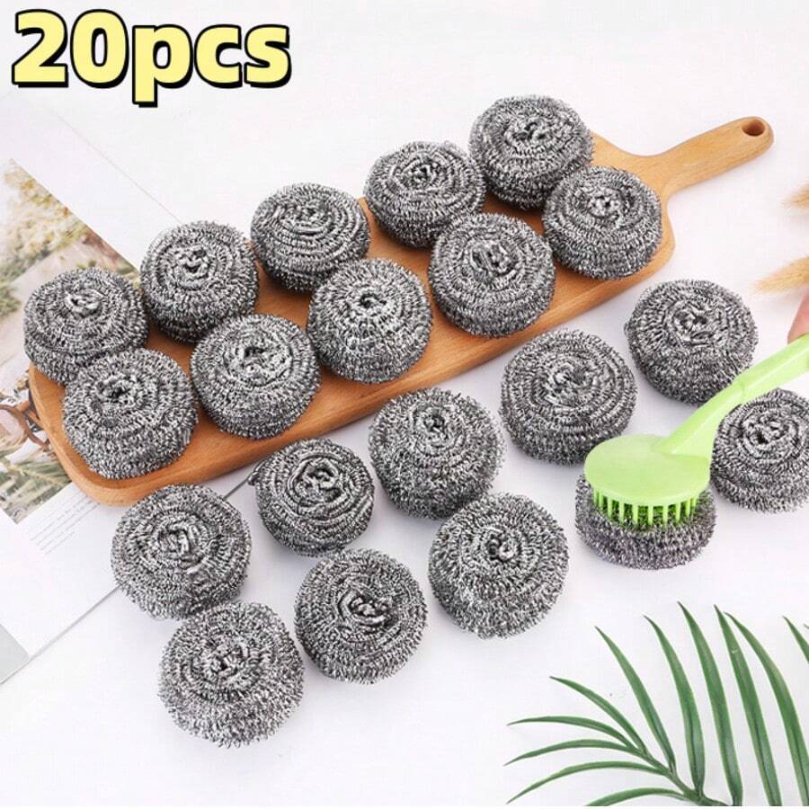 20 buah Bola Kawat Baja Ajaib, Sikat Pembersih Tugas Berat Stainless Steel untuk Mencuci Piring, Sikat Pembersih Penghilang Karat Panci Dapur, Satuan Tanpa Kemasan Individual