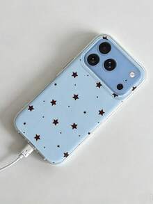 1件棕色背景藍星手機殼，復古風格全包防摔軟殼，適用於 iPhone 17/16/15/14/13/12/11 Pro Max，美式 Ins 風格手機保護殼，小眾設計 - 淺藍色 - 查看 3