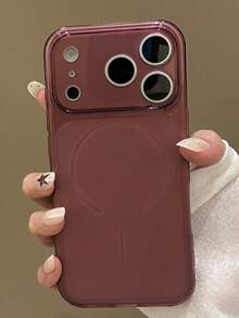 奢華透明清透相機保護磁吸無線充電手機殼，相容 iPhone 18 Pro Max 18 Pro 17 Pro Max 17 16 15 14 13 Pro Max，磁吸鏡頭保護後蓋 - 勃根地紅 - 查看 3