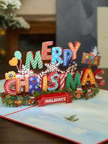 1PC Christmas Paper Carving Greeting Card, 3D Colorful Christmas Text Design, Holiday Party Message Card, Special Party Gift, Home Decoration, Room Decor, Gift For Friends - Single Piece - View 8