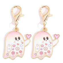 5Pcs Cute Cartoon Ghost Enamel Keychain Halloween Pumpkin Bat Heart Pattern Lobster Clasp Bag Charm, Zinc Alloy Pendant Halloween Party Gift Accessory - Gold - View 10