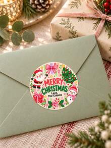 8/20/40pc Personalized Merry Christmas Round Stickers, Custom Family Name Text Cute Santa Snowman Christmas Tree Design, Custom Text Gift Label Sealing Stickers For Holiday Gift Wrapping, Christmas Party Favor Decor,Christmas Gift - Multicolor - View 8