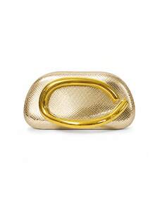 優雅時尚人造皮革手拿包，復古極簡純色熱門單肩包，適合搭配洋裝出席派對與婚禮 - 金色 - 查看 6