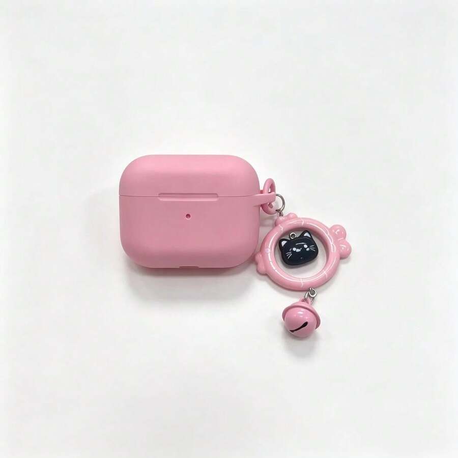 Cute Viral Red Cat & Fish Protective Case Compatible With Apple 543/Pro Bluetooth Earbuds - Pink - View 1