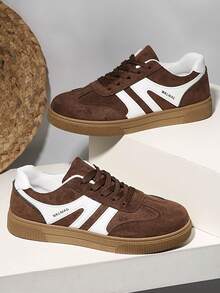 Women's Vintage Colorblock Striped Design Lightweight Flat Lace-Up Low-Top Casual Sneakers For Daily Wear And Jogging - Brown - View 10