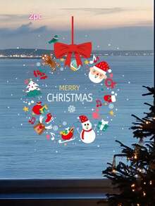 1pc 45cm X 45cm Christmas Window Sticker, Static Cling Decal With Snowman, Santa Claus, Bow, Christmas Tree, Socks Design, Suitable For Home, Bedroom, School, Restaurant, Office - View 9