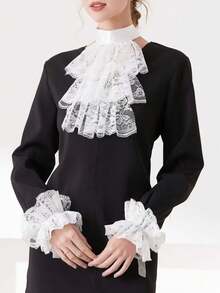 Elegant Detachable Lace Ruffle Collar And Cuffs Set, Decorative Costume Accessory, Easy To Match And Wear, White Multi-Layer Floral Lace Design, Suitable For Parties, Cosplay And Vintage Style Women's Clothing - Multicolor - View 2
