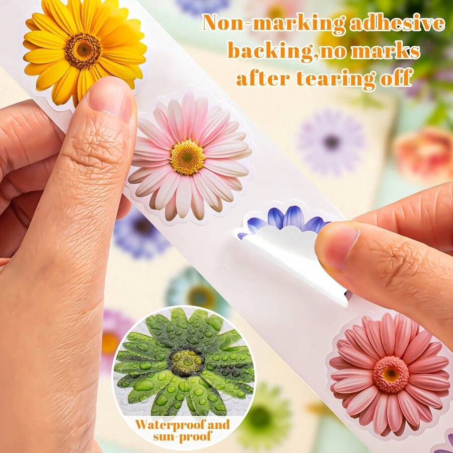 500pcs Alien Daisy Doodle Roll Stickers 1 Inch Asymmetrical Pattern Floral Seal Labels, Suitable For Envelopes, Magazines, Phone Cases, Water Bottles, Computers, Helmets, Manuals, Scrapbooks, Etc. Decorative, Holiday Party Gifts, Packaging - one-size - View 1