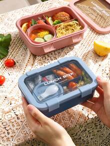 1pc Lunch Box, Divided Food Storage Container Set, Microwave Bento Box, Insulated Lunch Bag, Snacks, Lunch, Portable Travel Set, Suitable For Christmas Gifts, Student Back To School, Birthday Gifts, Souvenirs - Multicolor - View 3