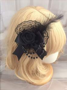 1件優雅蕾絲飾邊髮夾 時尚玫瑰花蝴蝶結緞帶 Lolita 髮夾 女款時尚 Cosplay 髮飾 - 彩色 - 查看 6