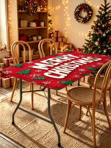 1pc Christmas Element Elastic Band With Elastic Edge, Rectangular Design, Anti-Slip Elastic, Suitable For Dining Table, Folding Table, Kitchen, Party, Picnic, Camping And Home Decor. - Multicolor - View 4