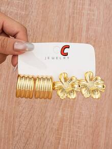 2/8 Pairs Vintage Gold Earrings Set, Fashion Shiny Metal Dangle Flower Earrings Gift Box, Suitable For Women's Daily And Party Wear Jewelry - Gold - View 5