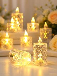1/3/12/24入 水晶鑽 LED 電子蠟燭燈,電池供電無焰電子蠟燭,LED 裝飾茶蠟燭,適用於婚禮裝飾、桌面裝飾、節日裝飾、居家派對裝飾、臥室裝飾、聖誕裝飾燈 - 黃光 - 查看 10