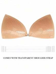 1 Pc Women's Black Reusable Invisible Self Adhesive Bras, Seamless Nude Push-UP Sticky Bra, Font Button, Backless & Strapless Silicone Nipple Covers, Sexy - Multicolor - View 13