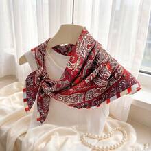 1PC Women's Faux Silk Scarf, Decorative Neck Scarf, Versatile Printed Silk Scarf, Headwrap, Tie Scarf, Suitable For Daily Use, 70cm Square - Navy Blue - View 14