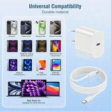 Bộ sạc nhanh 20W USB C kèm cáp USB C sang Type C 3.3ft/100cm, tương thích với iPhone 17 Pro Max/17 Pro/17/16/15 Pro Max/15 Pro/15 Plus/15, bộ adapter sạc cổng Type-C - Phích cắm loại A của Mỹ (110-127V) - Xem 9