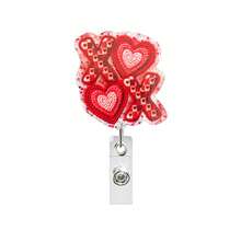 1pc Glitter Valentine's Day Heart Letter Bow Retractable Badge Reel Acrylic Rotating Badge Clip - Multicolor - View 13