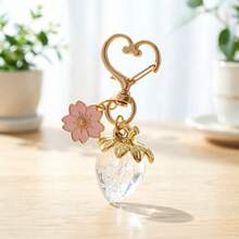 1pc Random Style Cute Transparent Glitter Strawberry Keychain Pink Cherry Blossom Heart Hook Pendant Bag Charm Small Gift For Girls - one-size - View 3