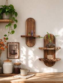 1pc/2pcs Bohemian Style Wavy Wooden Wall Frame Set, Rainbow Arch Farmhouse Wall Shelf, Easy To Install, Suitable For All Seasons, Living Room Wooden Wall Hanging Storage Rack, Christmas And Halloween Gift, Gift For Mom And Teacher, Home Decor - Suitable For Living Room, Bedroom, Bathroom, Room - Multicolor - View 4