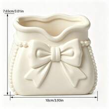 Girl's Heart Cream White Bow Handbag Shaped Makeup Brush Holder, Resin Embossed Faux Leather Texture Large Opening Vanity Brush Organizer, Desktop Makeup Tool Storage Box, Ins Style Design High-End - Butterfly Makeup Brush Holder - View 6