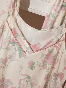 3pcs/Set Autumn/Winter Floral Print Trim Front Button Lapel Long Sleeve Top, Camisole Top, Long Pants Women's Pajama Set - Multicolor - View 5