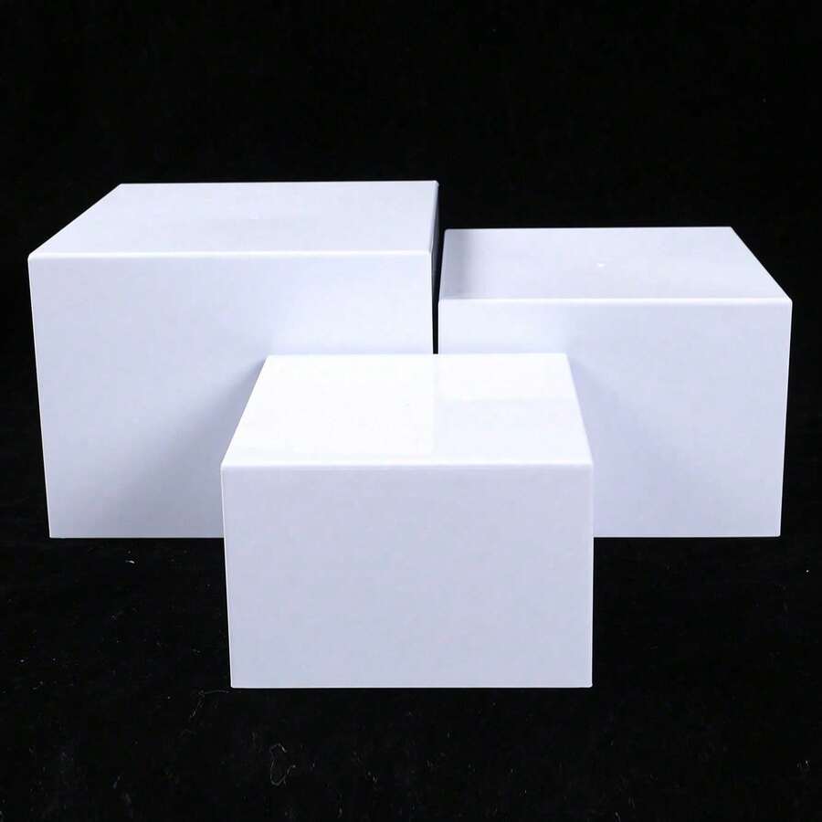 3/6 Pcs Stackable White Rectangular Multi-Tier Plexiglass Dessert Display Stand Set - Perfect For Weddings, Party Buffets, And Holiday Decor (Multiple Sizes) - White Square - View 1
