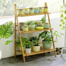 Foldable Indoor Plant Stand, Movable Flower Pot Rack For Balcony, Living Room, Entry Outdoor Decor - Wood Color - View 1