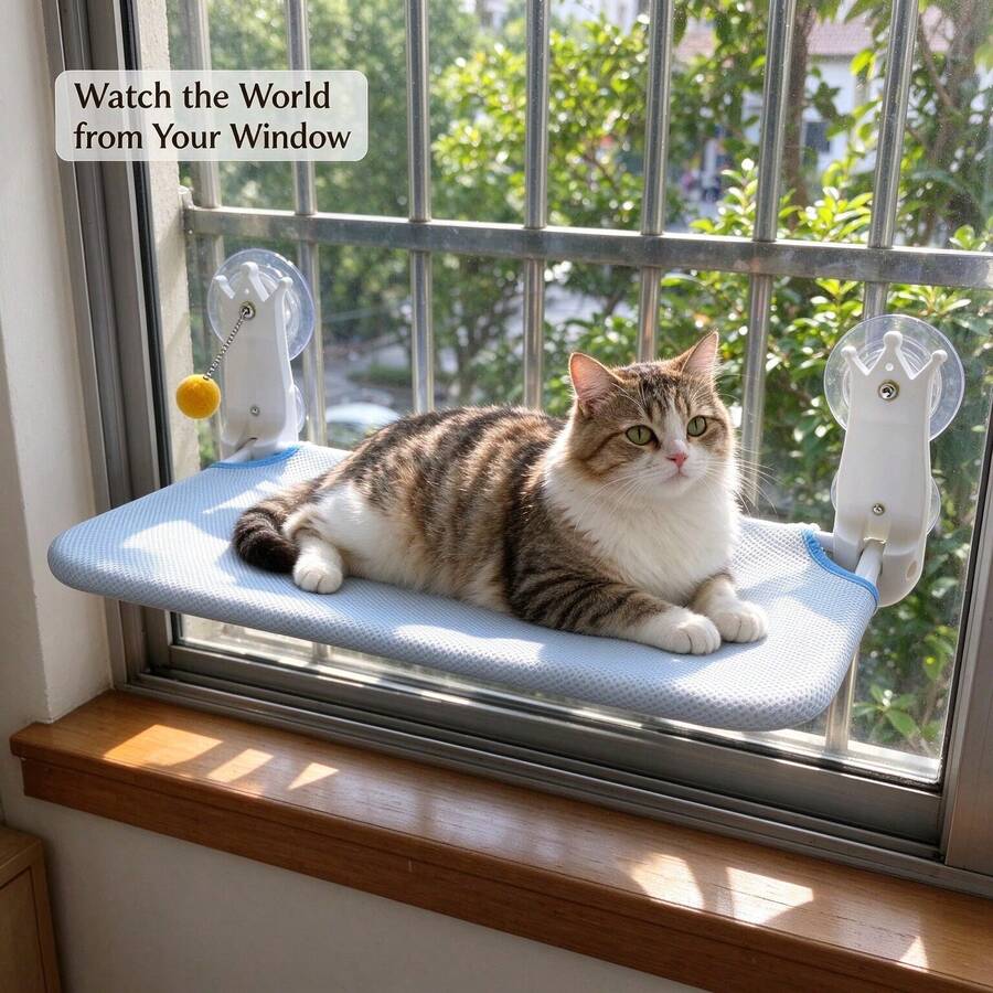 Suction Cup Cat Window Hammock, Foldable No-Drill Glass Window Sill Cat ...