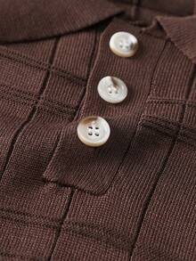 Men's Autumn/Winter Fashion Versatile Solid Color Casual Plaid Collar Long Sleeve Sweater Suitable For Daily Commute - Brown - View 8