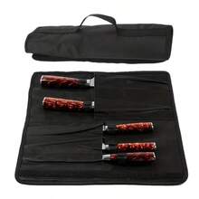 1pc Chef Knife Roll Bag, Thickened Oxford Fabric Waterproof Material, Multiple Independent Slot Design, Hook And Loop Strap Securely Fixes Knives, Handle Design Convenient For Carrying, Roll-Up Storage Saves Space, Suitable For Kitchen Prep, Outdoor Camping Picnic Knife Storage, Prevents Knife Damage - Black - View 9
