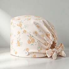 1pc Women's Foam Embroidered Butterfly Rose Floral Print Tie-Up Work Cap, Side Button Design Adjustable Headwrap Hat, Breathable Dust-Proof Beauty Salon Kitchen Protective Cap - Foam Rose Flower - View 9