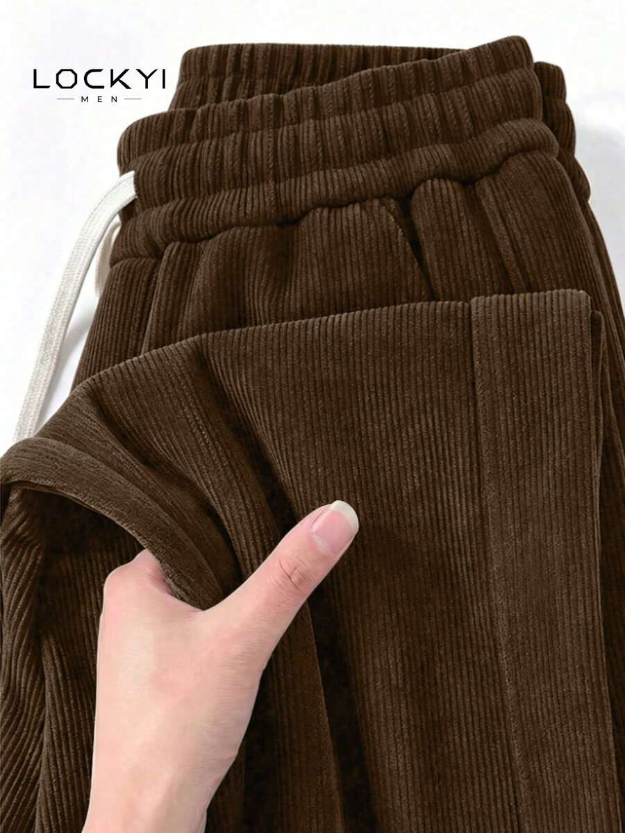 1pc Men's Spring/Autumn American Street Style Corduroy Multi-Pocket Drawstring Casual Long Pants - Brown - View 1