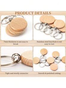 30pcs Blank Wooden Keychains, Round Unfinished Wooden Key Rings Tags, DIY Handmade Engraving Blank Pendants, Handmade Gift Making Accessories - Wood Color - View 3