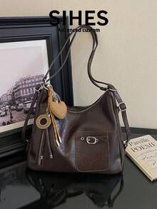 1pc Solid Color PU Leather New Women's Backpack, Shoulder Bag, Crossbody Bag, Tote Bag, Fashion Square Design, Zipper Closure, Dual Handles, Suitable For Commuting, Shopping, Dating, - Coffee - View 10