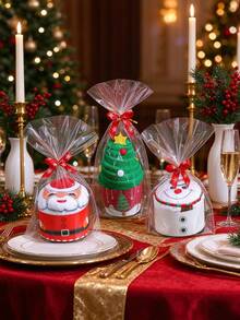 1/3pcs Christmas Towel Gift, Cute Santa Snowman Christmas Tree Shaped Towel, Holiday Party Favor, Stocking Stuffer, Christmas Souvenir Gift For Friends Family, Individually Wrapped With Bow Ribbon - Multicolor - View 7
