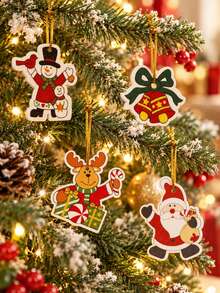 1 Set Christmas Tree Hanging Ornaments With Cute Santa Claus, Reindeer, Snowman And Bell Patterns, Christmas Tree Top Decoration, Suitable For Bedroom, Living Room, Christmas Tree, Fireplace, Window, Holiday Party Background, Indoor Home Display, Gift - Multi-color 6 - View 6