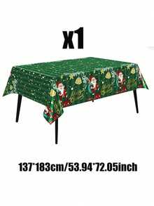 Taplak Meja Natal Persegi Panjang dengan Permukaan Foil, Ukuran 54*72/54*108 Inci, Motif Santa Claus, Pohon Natal, dan Kepingan Salju Berwarna Merah & Hijau, Cocok untuk Makan Malam Liburan, Pertemuan Keluarga, dan Pesta Natal - Taplak meja Natal A - View 11