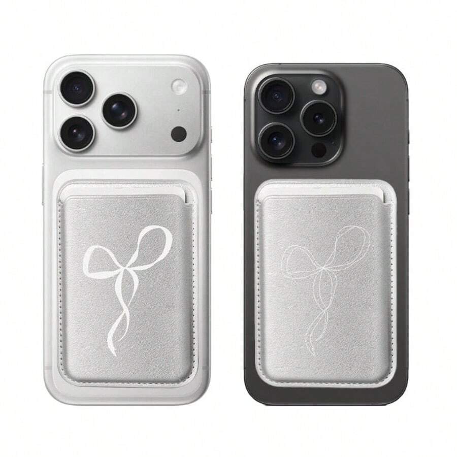 1pc PU Leather Magnetic Card Holder, Minimal Bow Ribbon Print Magnetic Phone Wallet, Detachable Card Pocket For IiPhone & Magnetic Phone Cases - Multicolor - View 1