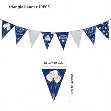 10/20/30 PCS Navy Blue Silver Bead Birthday Triangle Banner, Star-Cake Balloon Pattern Flag, Birthday Party Wall Decorative Wreath, Adult Birthday Celebration Photo Background Decorative Items - View 10