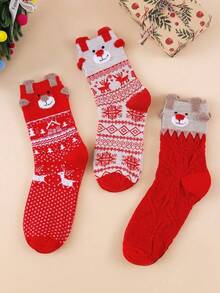 6/3 Pairs Men's Christmas Themed Socks (Santa Claus, Snowman, Reindeer Patterns), Red Design, Suitable For Holiday Outfits, Mid-Calf Style, Comfortable Material, Suitable For Cold Weather Wear. 1 Pair, 2/6/12 Pairs - Multicolor - View 3