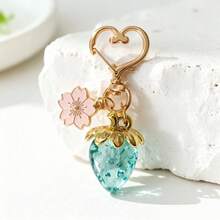 1pc Random Style Cute Transparent Glitter Strawberry Keychain Pink Cherry Blossom Heart Hook Pendant Bag Charm Small Gift For Girls - one-size - View 6
