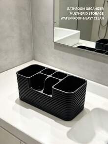 1pc Toothbrush Holder, Washroom Storage Rack, Makeup Brush Organizer, Space-Saving, Suitable For Bathroom, Can Store Toothbrushes, Combs, Makeup Brushes, Bathroom Storage, Home Decor, Wedding Season Graduation Season Back To School Season Halloween Christmas Gift, Dorm Storage, Desktop Multi-Functional Storage Box, Large Capacity Partitioned Desktop Storage Box, Bathroom Sink Organizer - Multicolor - View 6