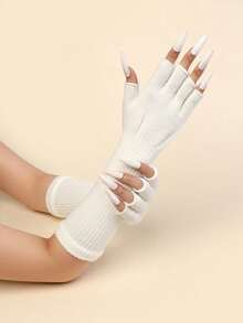 1 Pair Women's Open Finger Knitted Warm Solid Color Casual Performance Gloves Student Writing Long Arm Sleeves - A - View 8
