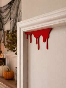 1pc Halloween Door Frame Decor, Scary Horror Style Red Dripping Design Door Corner Decoration, Home Decor Hanging Ornament, Hollow Seasonal Accessory, Suitable For Entry Door, Fireplace, Window, Thanksgiving, Halloween, Hallway, Wall, Holiday Display, Gift - 1 PC-a - View 2