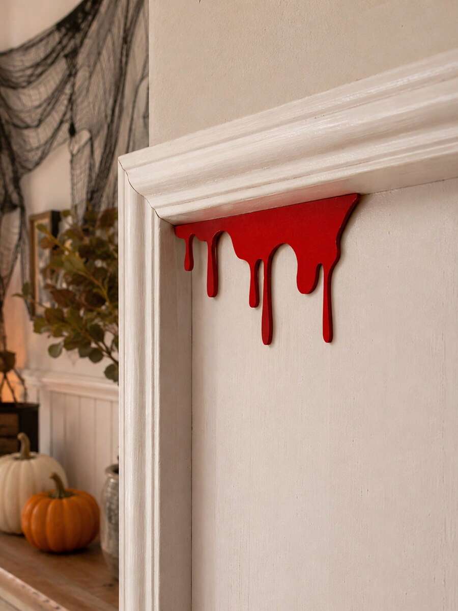 1pc Halloween Door Frame Decor, Scary Horror Style Red Dripping Design Door Corner Decoration, Home Decor Hanging Ornament, Hollow Seasonal Accessory, Suitable For Entry Door, Fireplace, Window, Thanksgiving, Halloween, Hallway, Wall, Holiday Display, Gift