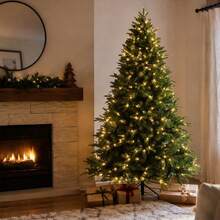 Konstgjord julgran, grön julgran med metallfot, 1,2 m/1,5 m/1,8 m, juldekoration för hem, vardagsrum, eldstad och fönster - Multifärgad - Visa 3